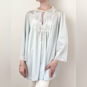 Blue Green Silky Lace 1950s Princess Bed Jacket